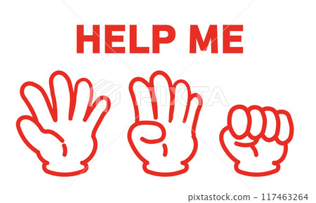 Illustration of a hand sign asking for help Illustration of a hand sign asking for help 117463264