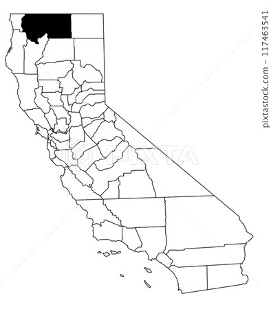 Map of siskiyou County in California state on white background. single County map highlighted by black colour on California map. UNITED STATES, US 117463541