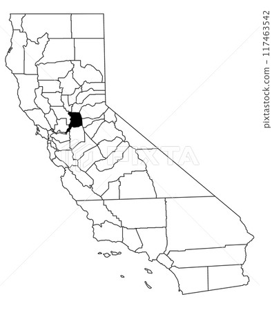 Map of Sacramento County in California state on white background. single County map highlighted by black colour on California map. UNITED STATES, US 117463542