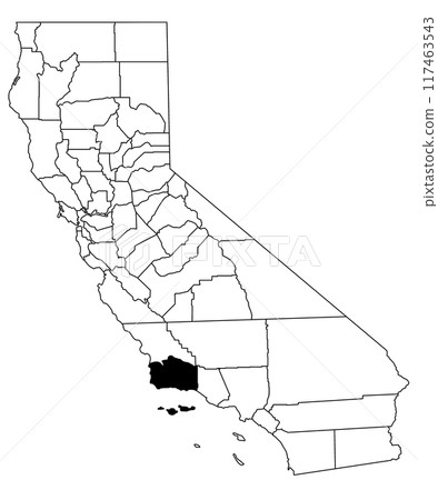 Map of Santa Barbara County in California state on white background. single County map highlighted by black colour on California map. UNITED STATES, US 117463543