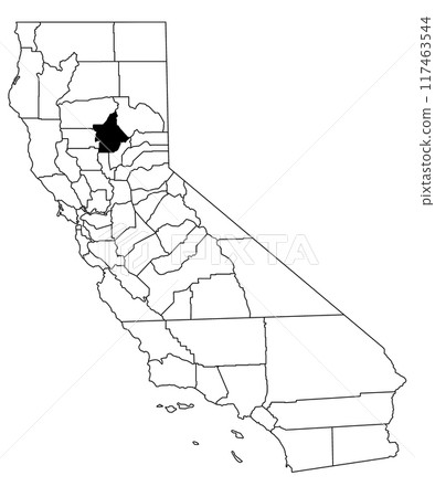 Map of butte County in California state on white background. single County map highlighted by black colour on California map. UNITED STATES, US 117463544