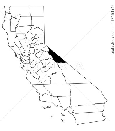 Map of mono County in California state on white background. single County map highlighted by black colour on California map. UNITED STATES, US Map of mono County in California state on white background. single County map highlighted by black colour on California map. UNITED STATES, US 117463545