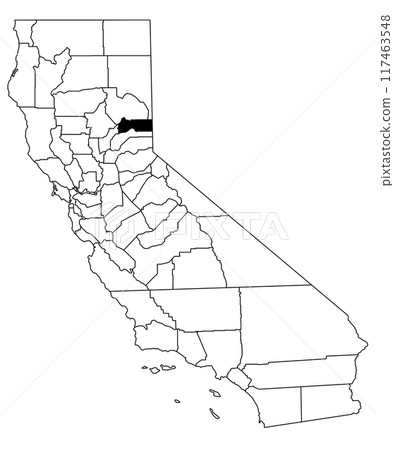 Map of Sierra County in California state on white background. single County map highlighted by black colour on California map. UNITED STATES, US 117463548
