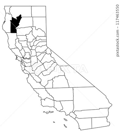 Map of Trinity County in California state on white background. single County map highlighted by black colour on California map. UNITED STATES, US 117463550