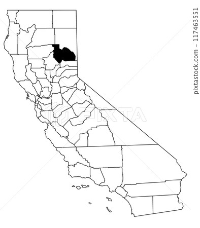 Map of plumas County in California state on white background. single County map highlighted by black colour on California map. UNITED STATES, US Map of plumas County in California state on white background. single County map highlighted by black colour on California map. UNITED STATES, US 117463551