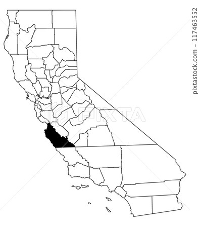 Map of Monterey County in California state on white background. single County map highlighted by black colour on California map. UNITED STATES, US Map of Monterey County in California state on white background. single County map highlighted by black colour on California map. UNITED STATES, US 117463552