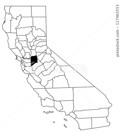 Map of San Joaquin County in California state on white background. single County map highlighted by black colour on California map. UNITED STATES, US 117463553