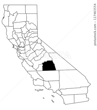 Map of tulare County in California state on white background. single County map highlighted by black colour on California map. UNITED STATES, US Map of tulare County in California state on white background. single County map highlighted by black colour on California map. UNITED STATES, US 117463554