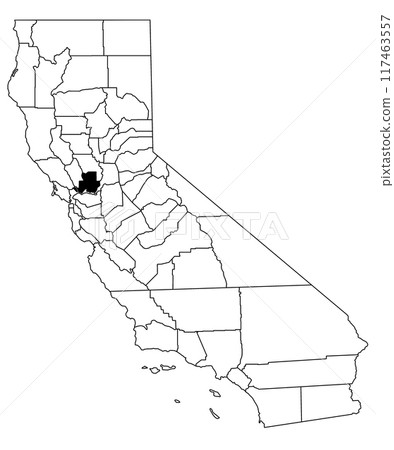 Map of solano County in California state on white background. single County map highlighted by black colour on California map. UNITED STATES, US 117463557