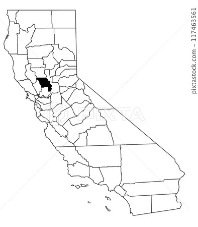 Map of yolo County in California state on white background. single County map highlighted by black colour on California map. UNITED STATES, US 117463561