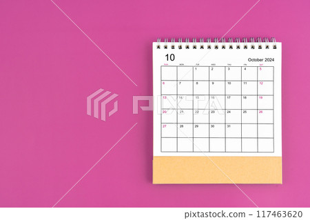 October 2024, Monthly desk calendar for 2024 year on purple background. 117463620