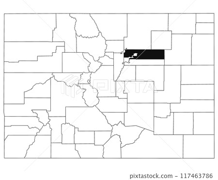 Map of Adams County in Colorado state on white background. single County map highlighted by black colour on Colorado map. UNITED STATES, US Map of Adams County in Colorado state on white background. single County map highlighted by black colour on Colorado map. UNITED STATES, US 117463786