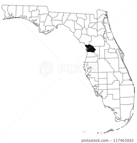 Map of citrus County in Florida state on white background. single County map highlighted by black colour on Florida map. UNITED STATES, US Map of citrus County in Florida state on white background. single County map highlighted by black colour on Florida map. UNITED STATES, US 117463882