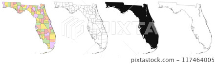 Florida administrative map, Florida outline and solid map set - illustration version 117464005