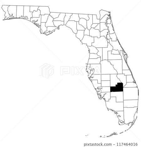 Map of glades County in Florida state on white background. single County map highlighted by black colour on Florida map. UNITED STATES, US 117464016