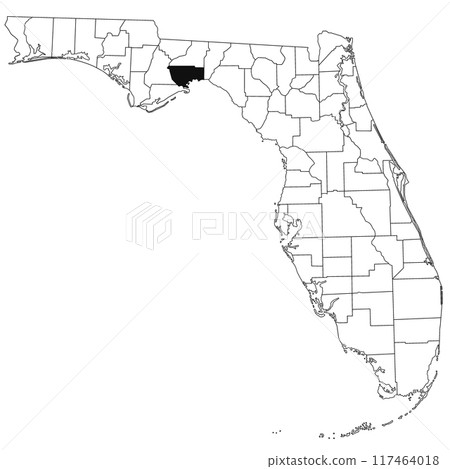Map of wakulla County in Florida state on white background. single County map highlighted by black colour on Florida map. UNITED STATES, US 117464018