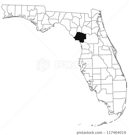 Map of levy County in Florida state on white background. single County map highlighted by black colour on Florida map. UNITED STATES, US 117464019