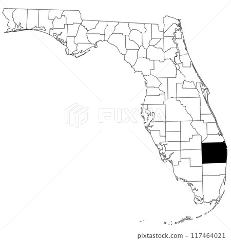 Map of palm beach County in Florida state on white background. single County map highlighted by black colour on Florida map. UNITED STATES, US Map of palm beach County in Florida state on white background. single County map highlighted by black colour on Florida map. UNITED STATES, US 117464021