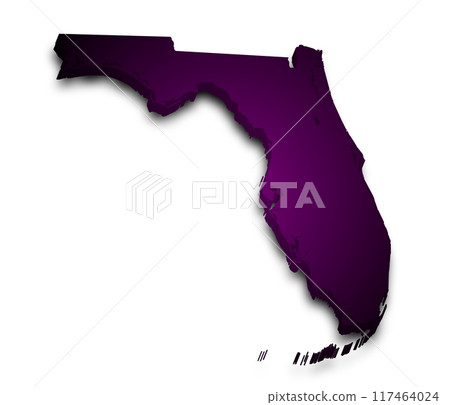 3d Map of Florida state with color. United State of America, US, United State. 3d Map of Florida state with color. United State of America, US, United State. 117464024