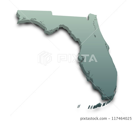 3d Map of Florida state with color. United State of America, US, United State. 3d Map of Florida state with color. United State of America, US, United State. 117464025