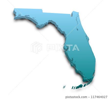 3d Map of Florida state with color. United State of America, US, United State. 3d Map of Florida state with color. United State of America, US, United State. 117464027