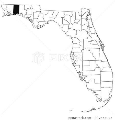 Map of okaloosa County in Florida state on white background. single County map highlighted by black colour on Florida map. UNITED STATES, US 117464047
