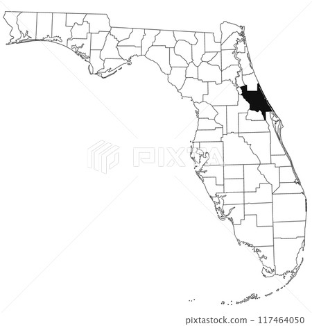 Map of Volusia County in Florida state on white background. single County map highlighted by black colour on Florida map. UNITED STATES, US 117464050