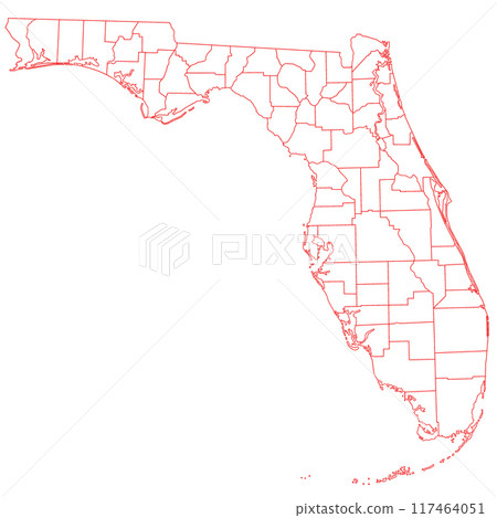 outline Florida map with Counties on white background. Administrative map of Florida state, United State of America, US, United State. outline Florida map with Counties on white background. Administrative map of Florida state, United State of America, US, United State. 117464051