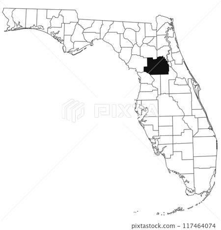 Map of Marion County in Florida state on white background. single County map highlighted by black colour on Florida map. UNITED STATES, US 117464074