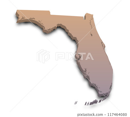 3d Map of Florida state with color. United State of America, US, United State. 3d Map of Florida state with color. United State of America, US, United State. 117464080