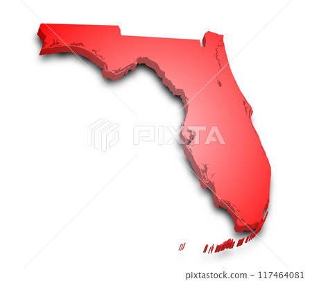 3d Map of Florida state with color. United State of America, US, United State. 3d Map of Florida state with color. United State of America, US, United State. 117464081