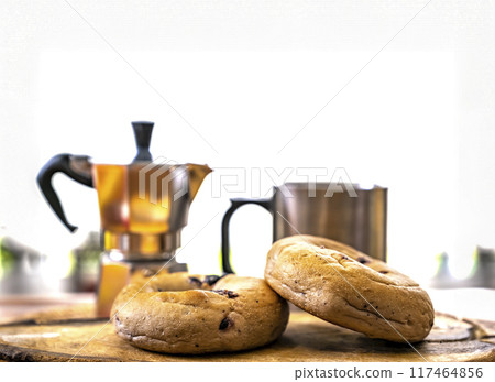 breakfast bagels and coffee breakfast bagels and coffee 117464856