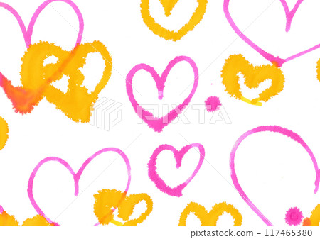 Colorful hand drawn hearts pattern background 117465380