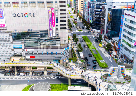 High angle view of the north exit of Hachioji Station in August High angle view of the north exit of Hachioji Station in August 117465941