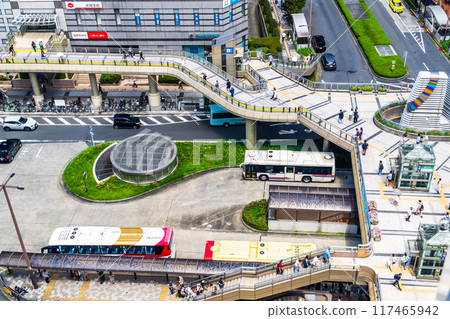 High angle view of the north exit of Hachioji Station in August High angle view of the north exit of Hachioji Station in August 117465942
