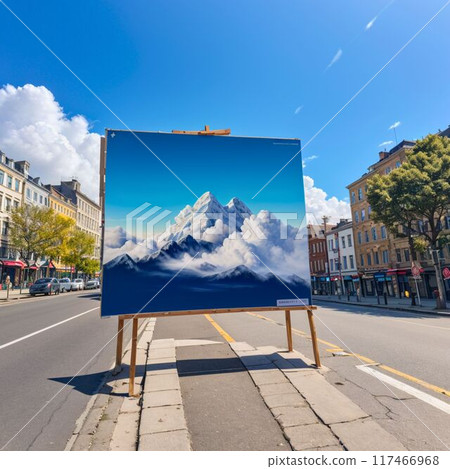 在藍天的襯托下熠熠生輝的城市景觀 117466968