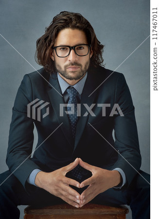 Fashion, glasses and portrait with business man in studio on gray wall background for professional career. Corporate, style and suit with formal employee in work outfit for class, elegance or power Fashion, glasses and portrait with business man in studio on gray wall background for professional career. Corporate, style and suit with formal employee in work outfit for class, elegance or power 117467011