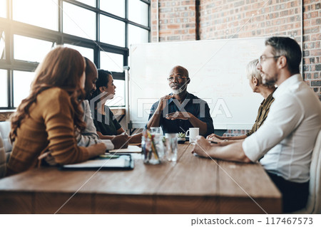 Presentation, training and meeting with businessman and whiteboard for research, growth and project management. Idea, strategy and discussion with ceo and employees in office for brainstorming chart 117467573