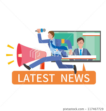 Illustration of reporters and news reporters running around to cover stories Illustration of reporters and news reporters running around to cover stories 117467729
