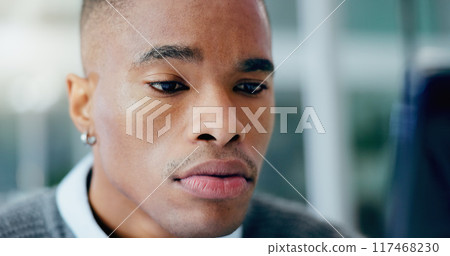 Phone, reading and face of black man closeup for news, information or social media at home. Smartphone, mobile and person on internet for email, communication or web app notification on online chat Phone, reading and face of black man closeup for news, information or social media at home. Smartphone, mobile and person on internet for email, communication or web app notification on online chat 117468230