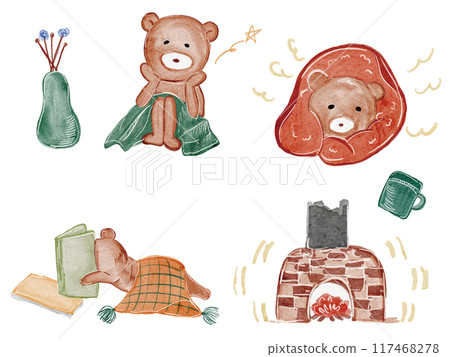 全套水彩畫自然可愛的小熊插畫 全套水彩畫自然可愛的小熊插畫 117468278