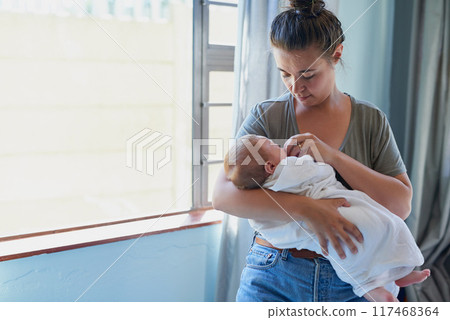 Mom, baby and holding for bonding in home for support, love and care for growth and child development. Parent, kid and trust in bedroom with playing for bonding, childhood memories and toddler Mom, baby and holding for bonding in home for support, love and care for growth and child development. Parent, kid and trust in bedroom with playing for bonding, childhood memories and toddler 117468364