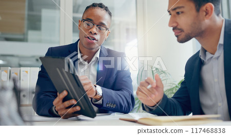 Teamwork, tablet and business people in meeting with notes for info, planning and investment in office. Collaboration, bankers and paper for strategy in workplace for project and corporate policy Teamwork, tablet and business people in meeting with notes for info, planning and investment in office. Collaboration, bankers and paper for strategy in workplace for project and corporate policy 117468838