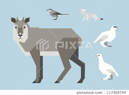 Set of wild animals illustrations from the high mountains of Japan (serow, ptarmigan, nutcracker, ermine) Set of wild animals illustrations from the high mountains of Japan (serow, ptarmigan, nutcracker, ermine) 117469704