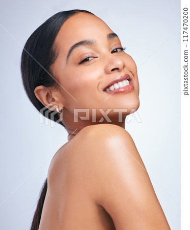 Woman, portrait and skincare glow in studio, healthy and wellness for beauty on white background. Female person, cosmetics and soft or smooth skin, facial treatment and foundation for dermatology Woman, portrait and skincare glow in studio, healthy and wellness for beauty on white background. Female person, cosmetics and soft or smooth skin, facial treatment and foundation for dermatology 117470200