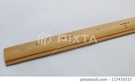 Wooden ruler scale school school learning on white background 117470337