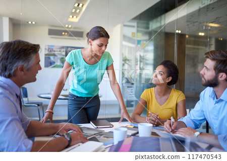 Negotiation, meeting or discussion with business people in office for planning, teamwork and collaboration. Men, women and travel agent as colleagues together for project, review or b2b brainstorm Negotiation, meeting or discussion with business people in office for planning, teamwork and collaboration. Men, women and travel agent as colleagues together for project, review or b2b brainstorm 117470543