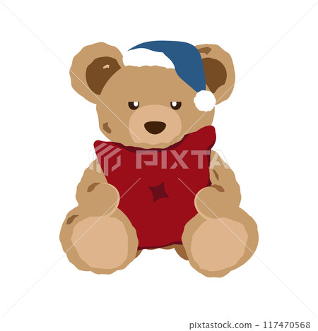 Illustration of a sleepy teddy bear holding a cushion Illustration of a sleepy teddy bear holding a cushion 117470568