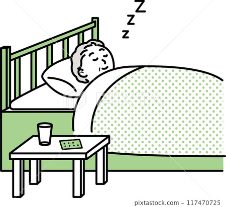 老人吃安眠藥睡覺的插圖 老人吃安眠藥睡覺的插圖 117470725