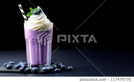 Blueberry flavored milkshake and copy space 117470776